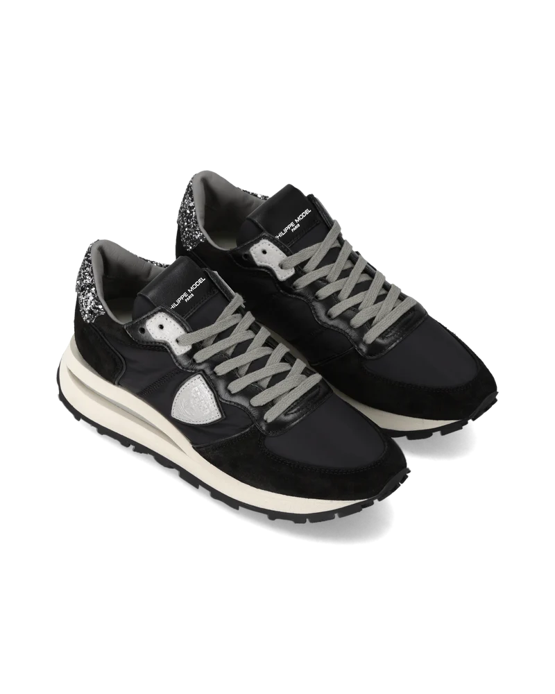 Sneakers Tropez Haute Women with Glitter Heel Tab, Black Silver