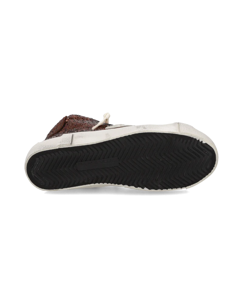 Sneakers Prsx High Women with Glitter Upper, Brown Platinum
