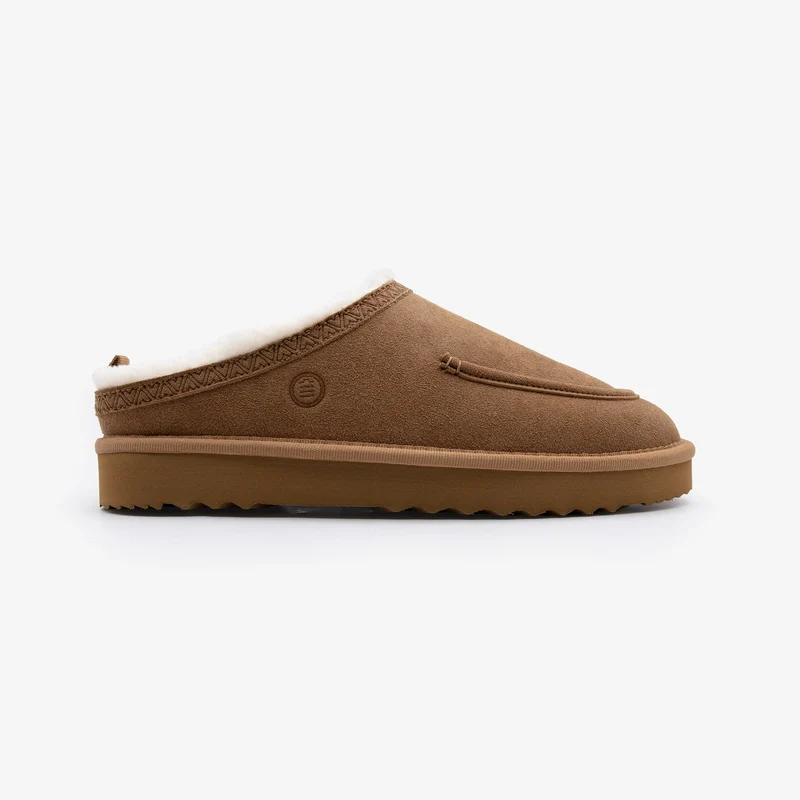 Chausson mule fourré en suédine camel Kansas