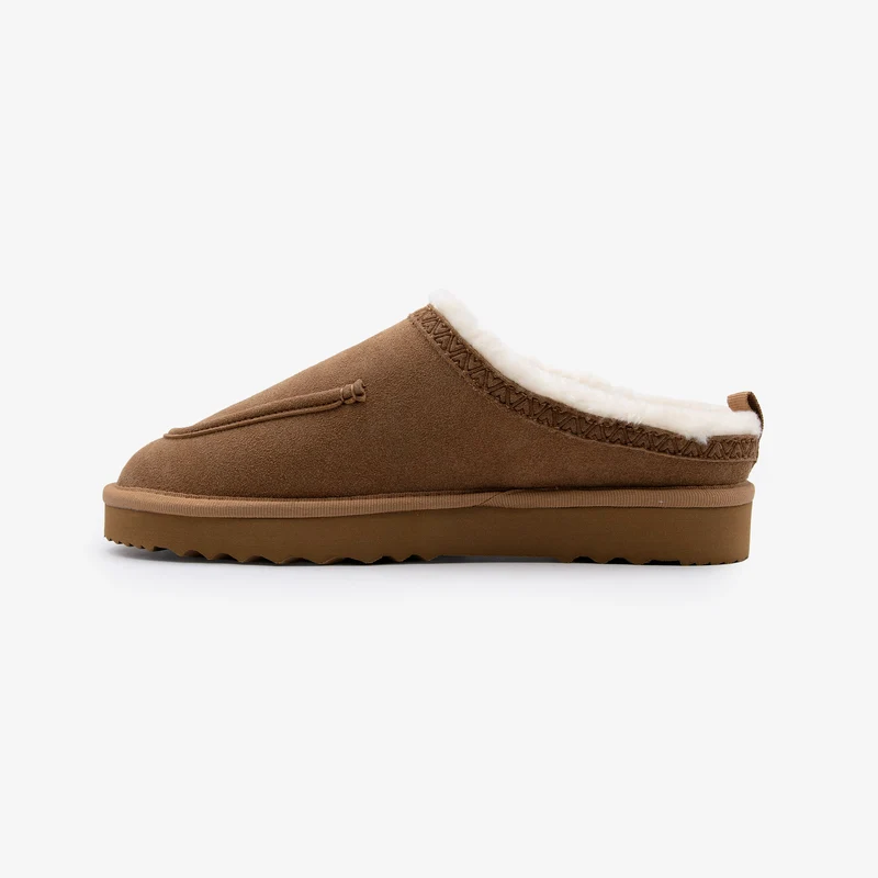 Chausson mule fourré en suédine camel Kansas