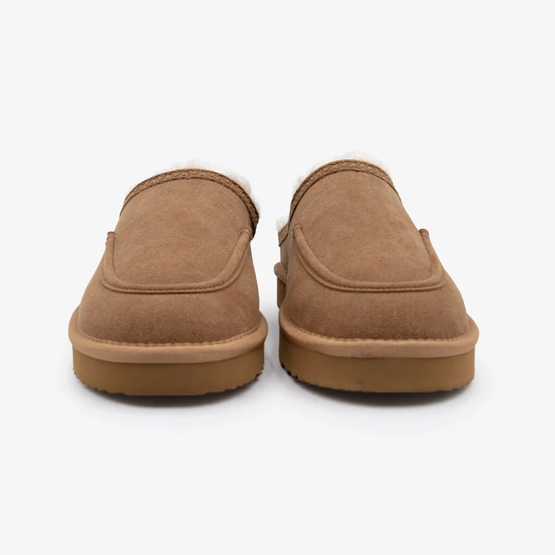Chausson mule fourré en suédine camel Kansas