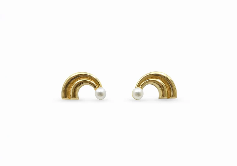 Boucles d'oreilles arc-en-ciel en or jaune et perles
