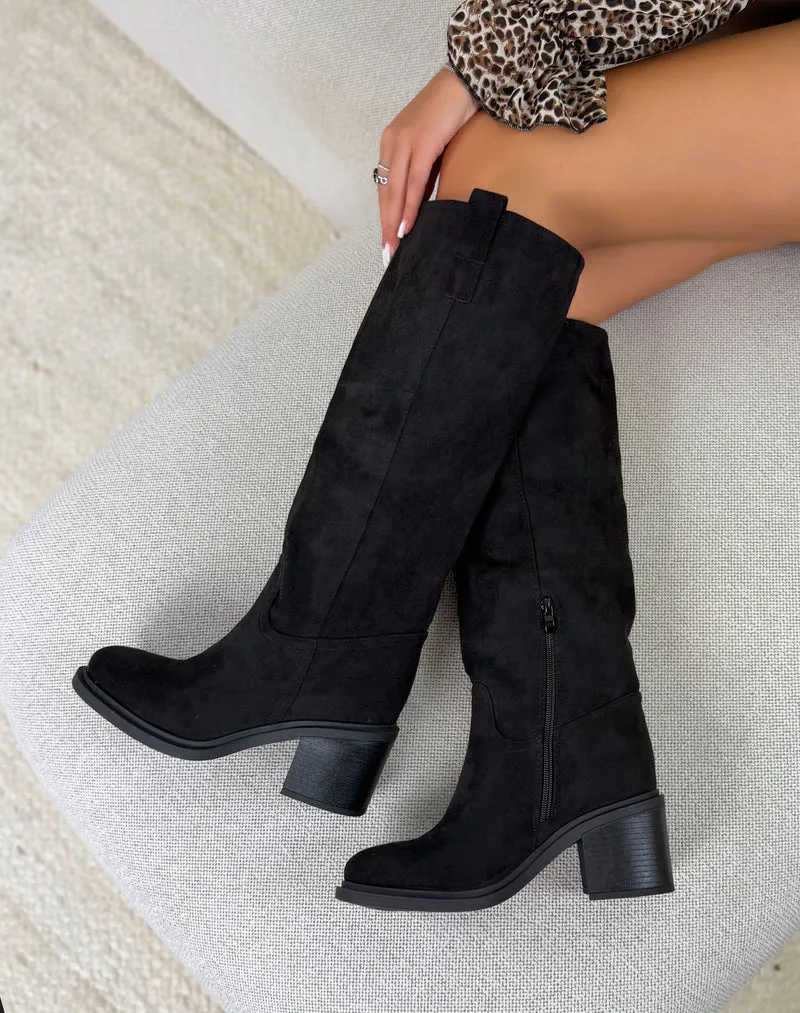 Bottes femme noires élégantes en suédine à talon épais