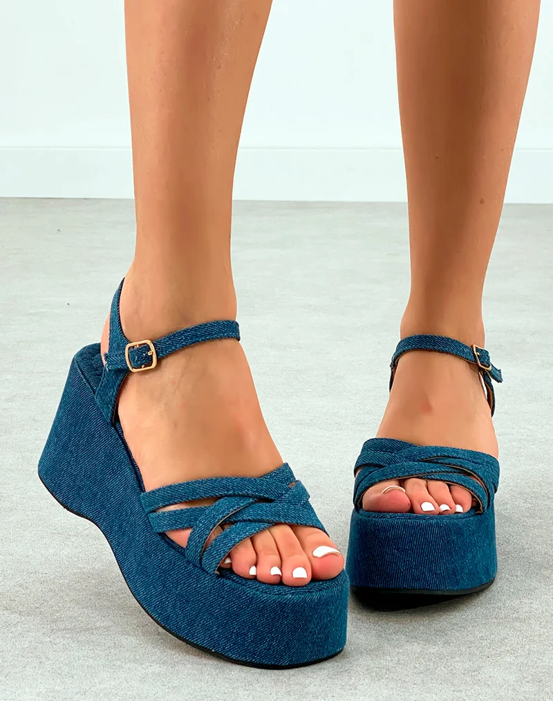 Sandales Femme Style Denim à Brides Entrecroisées et Semelle Plateforme