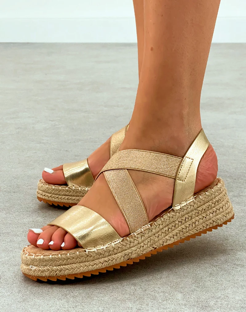 Sandales Compensées Femme Dorées Bi-matière - Style et Confort