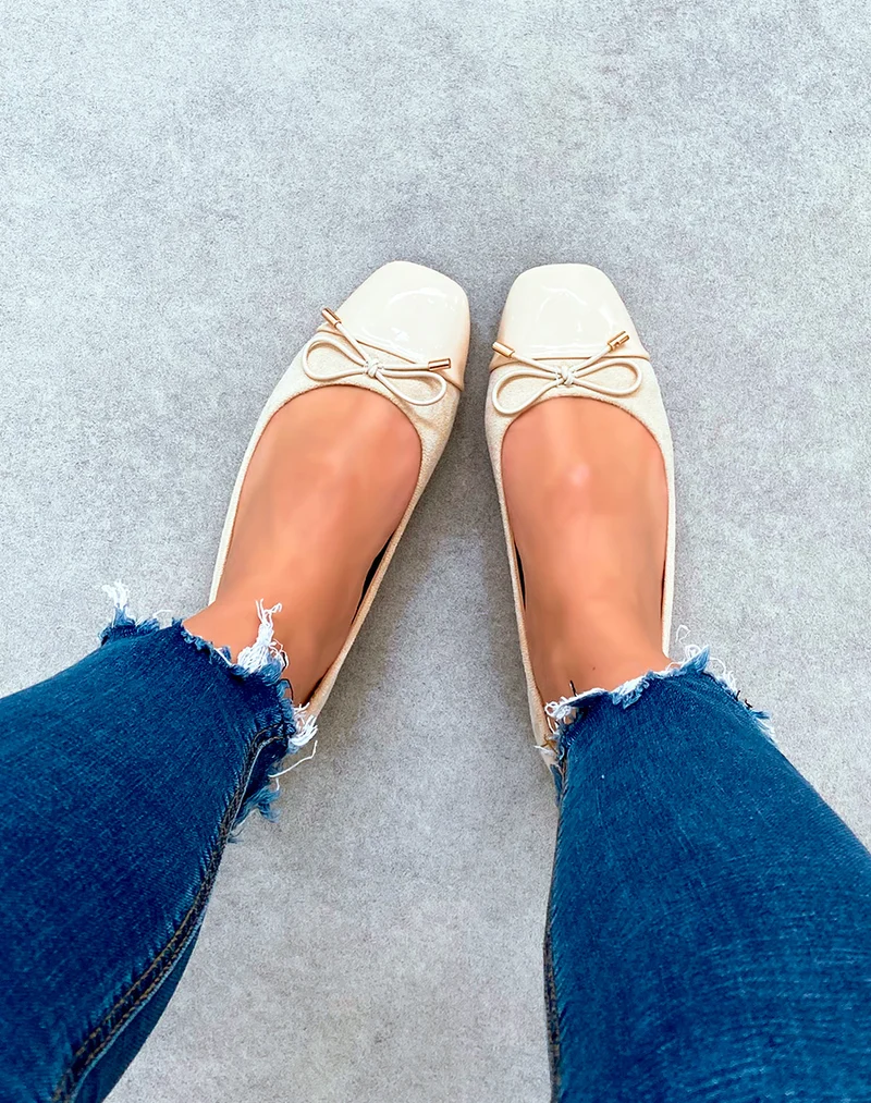 Ballerines beiges en suédine pour femmes à détail nœud