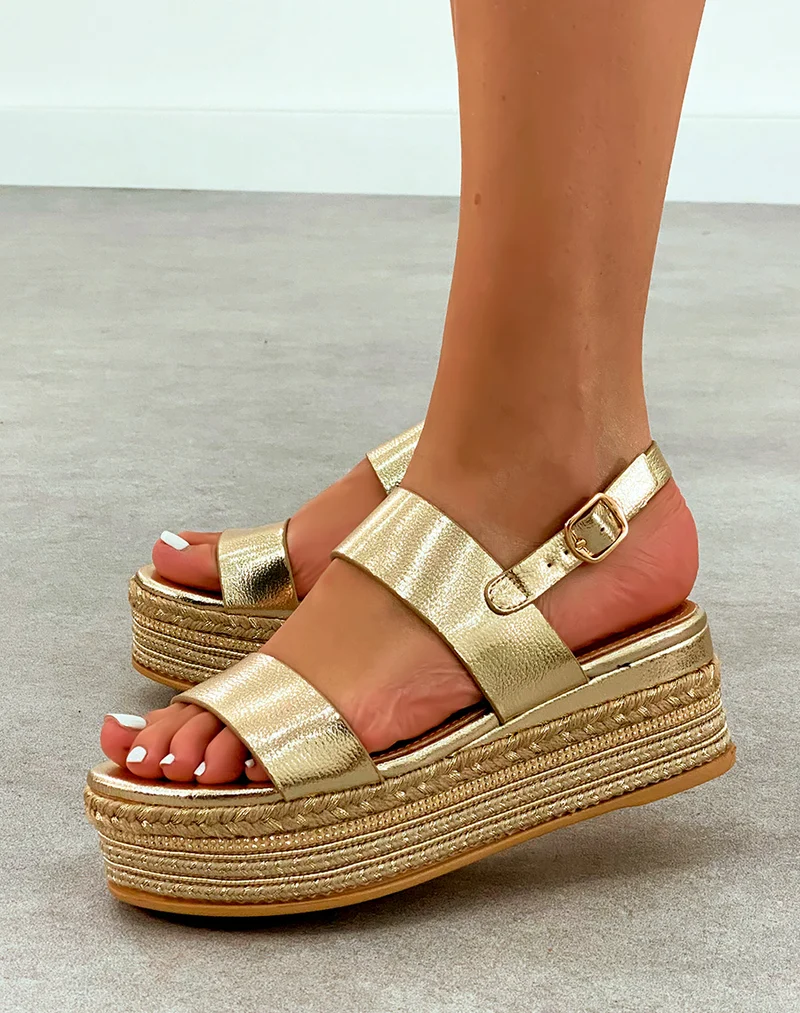 Sandales Pailletées Dorées à Plateforme - Chaussure Femme Au Confort Aérien