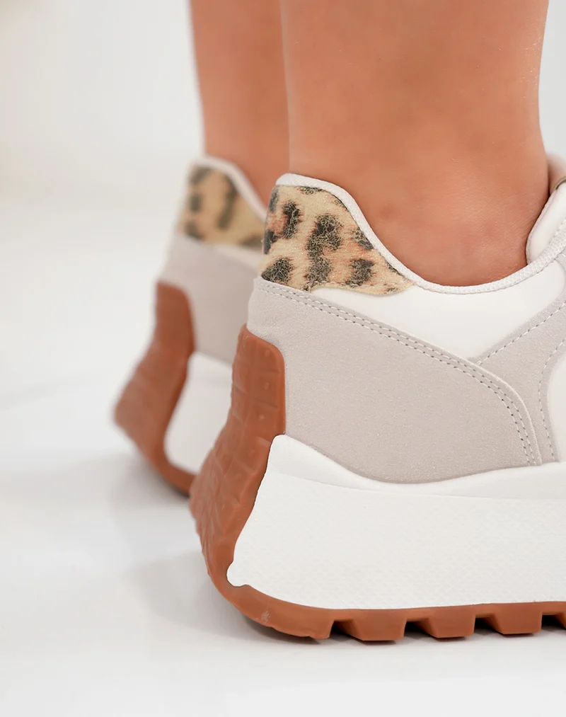 Basket femme beige et taupe avec semelle épaisse