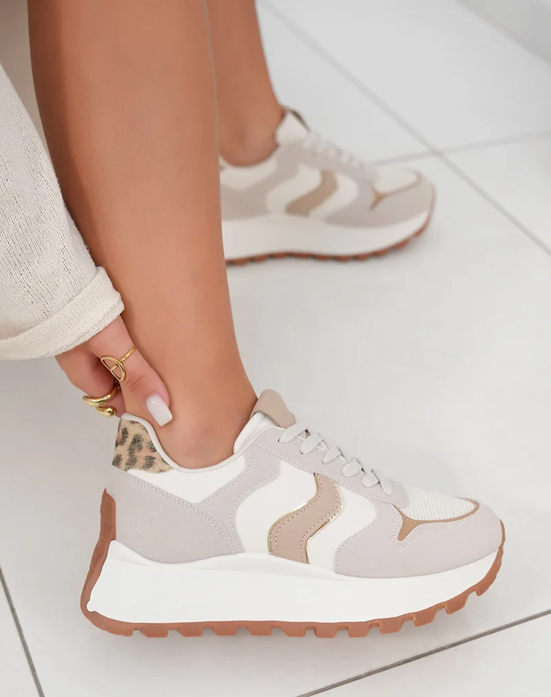 Basket femme beige et taupe avec semelle épaisse