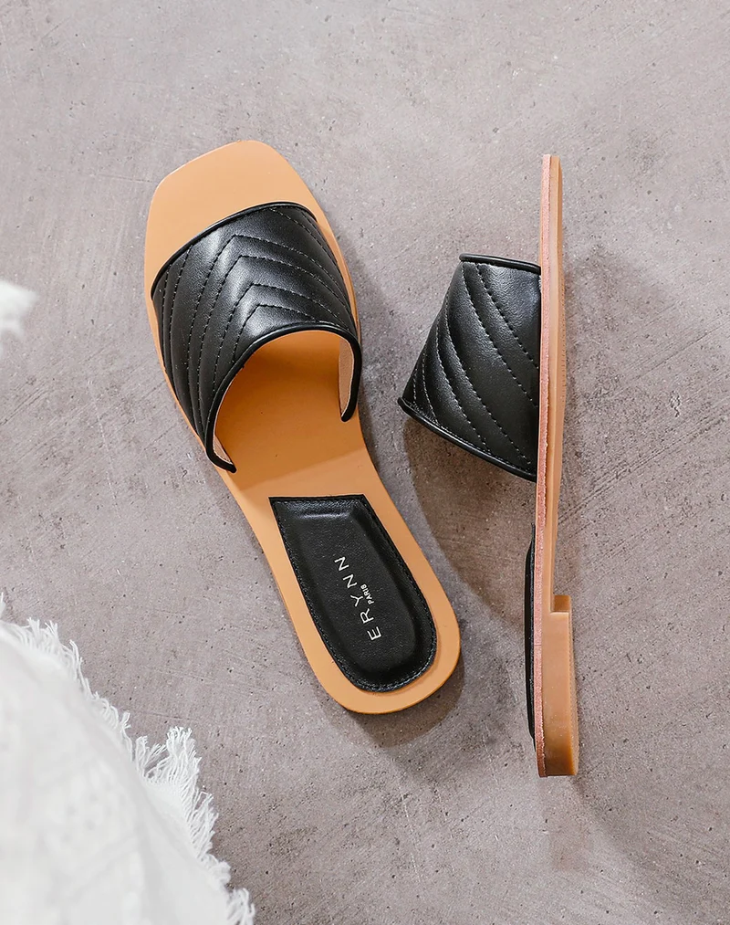 Mule en simili cuir noir