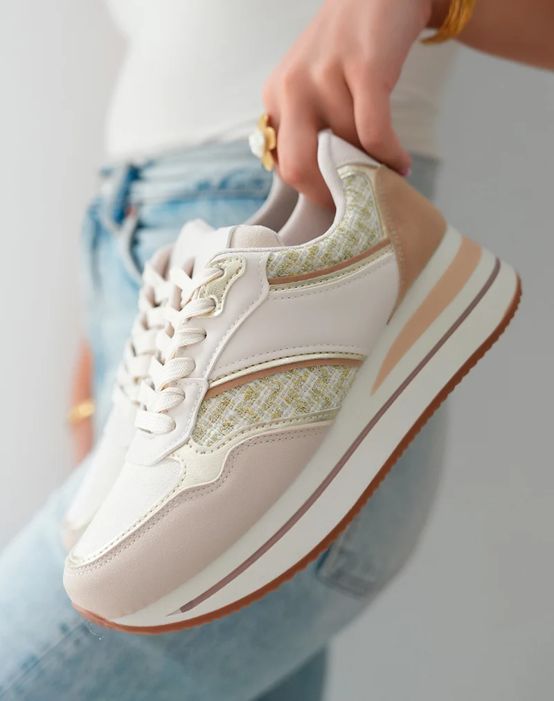 Baskets Beige Femme en Suédine et Tweed