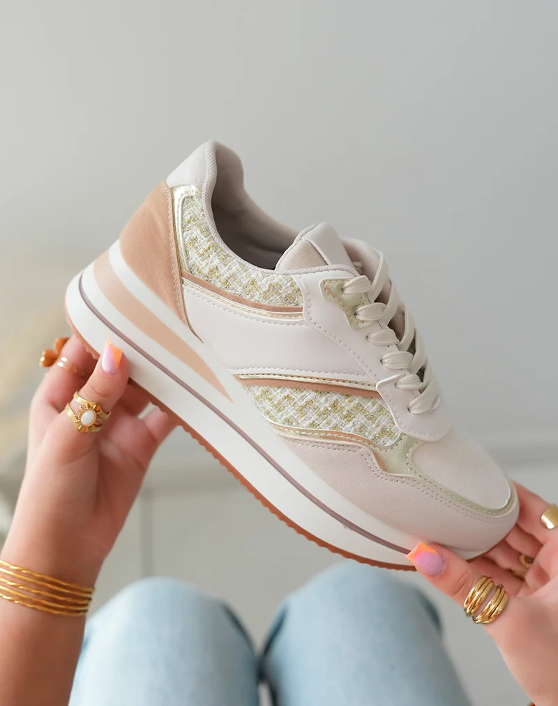 Baskets Beige Femme en Suédine et Tweed