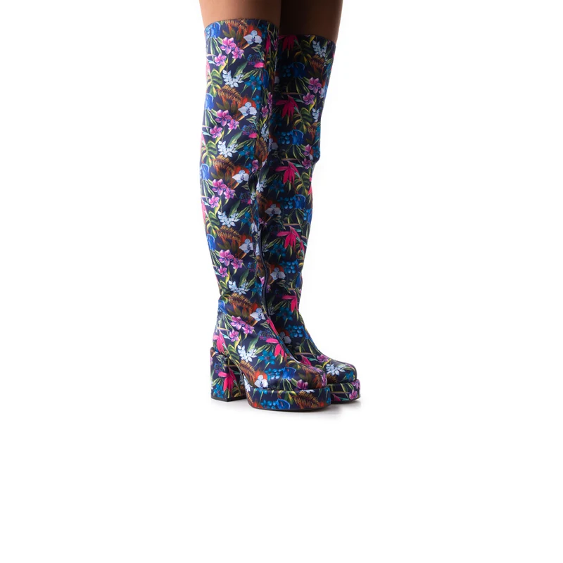 Furth Navy Satin Flowers