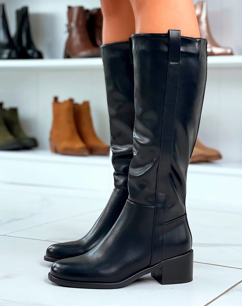 Bottes noires à petit talon et zip pour Femmes