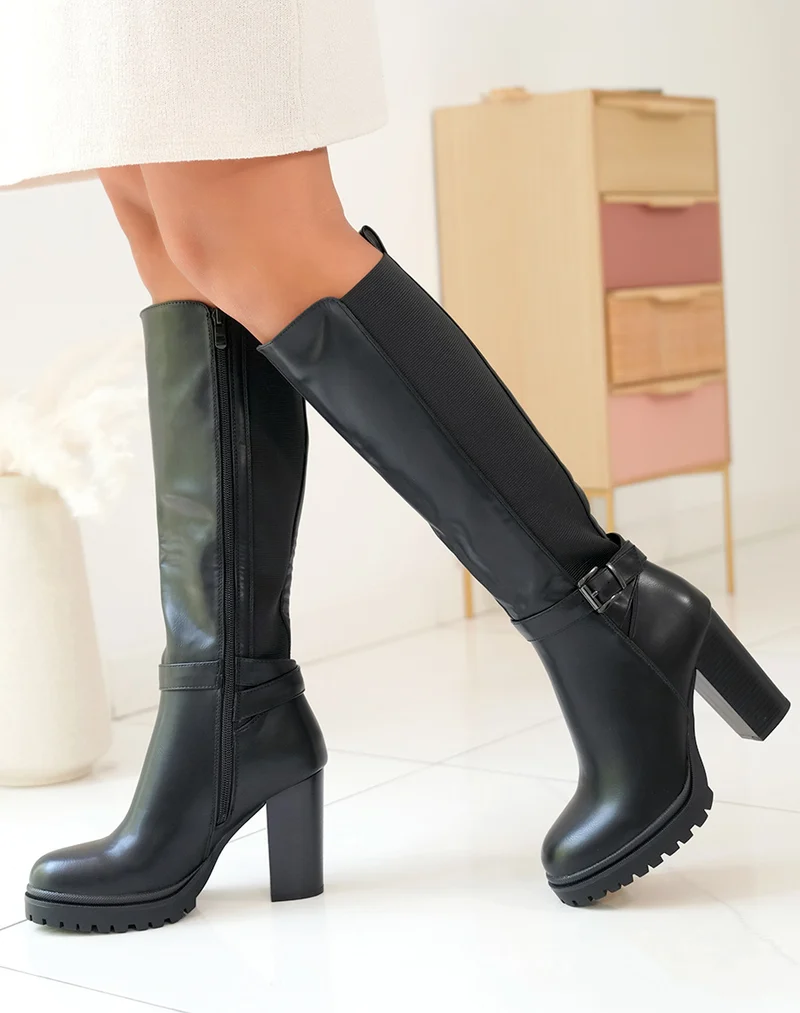 Bottes noires bi-matière à talons
