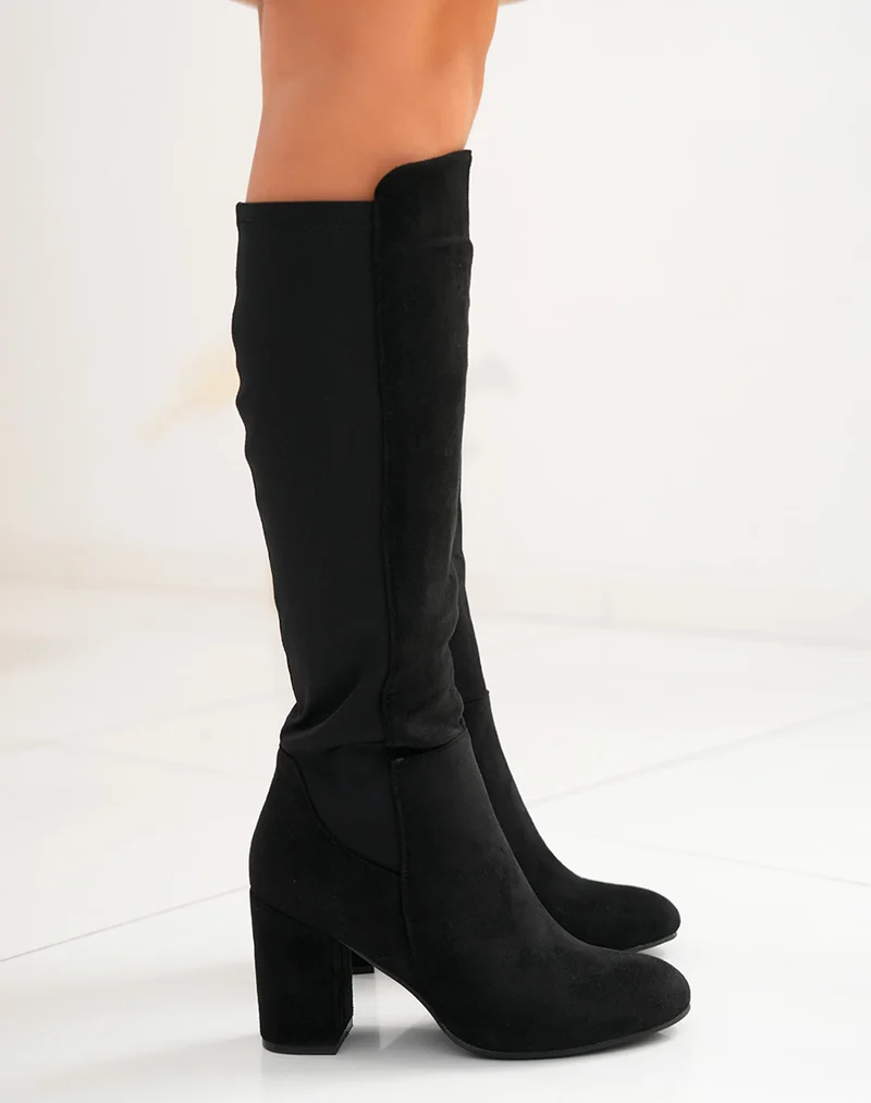 Bottes noires à talon en suédine avec élastique