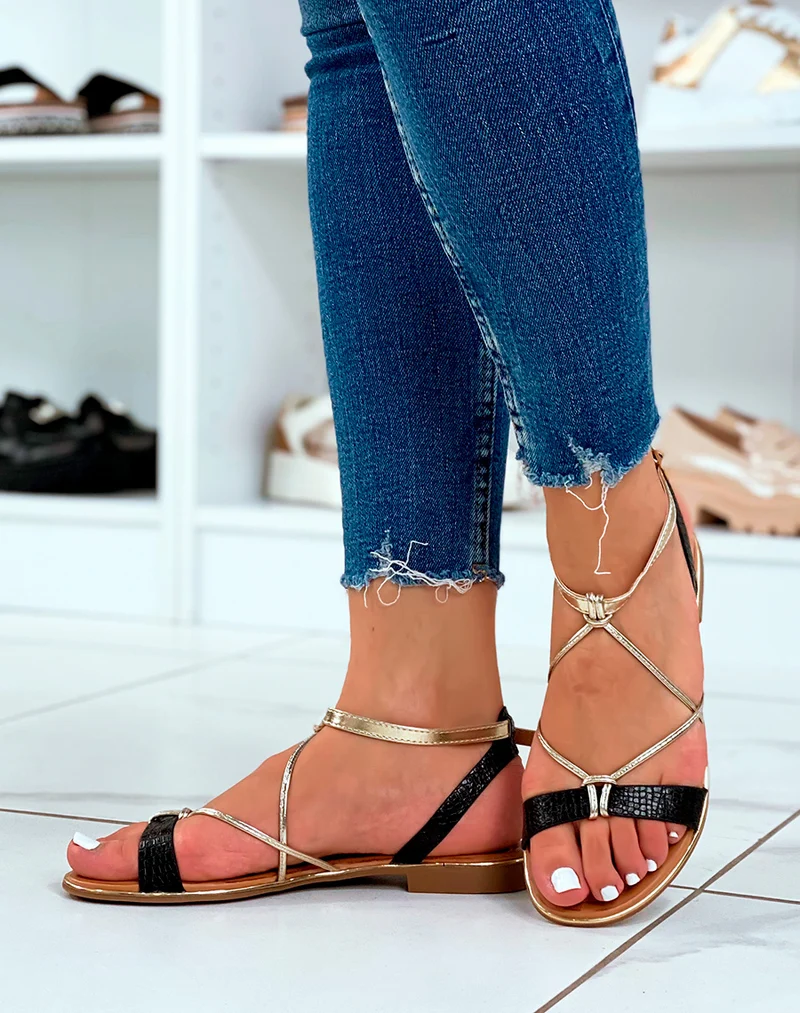 Nu-pieds noirs et dorés
