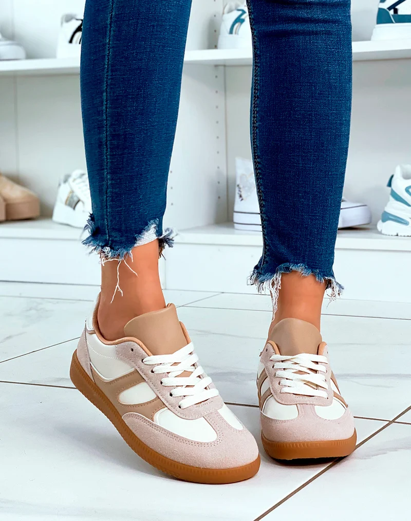 Baskets à lacet avec empiècements beige pour femme