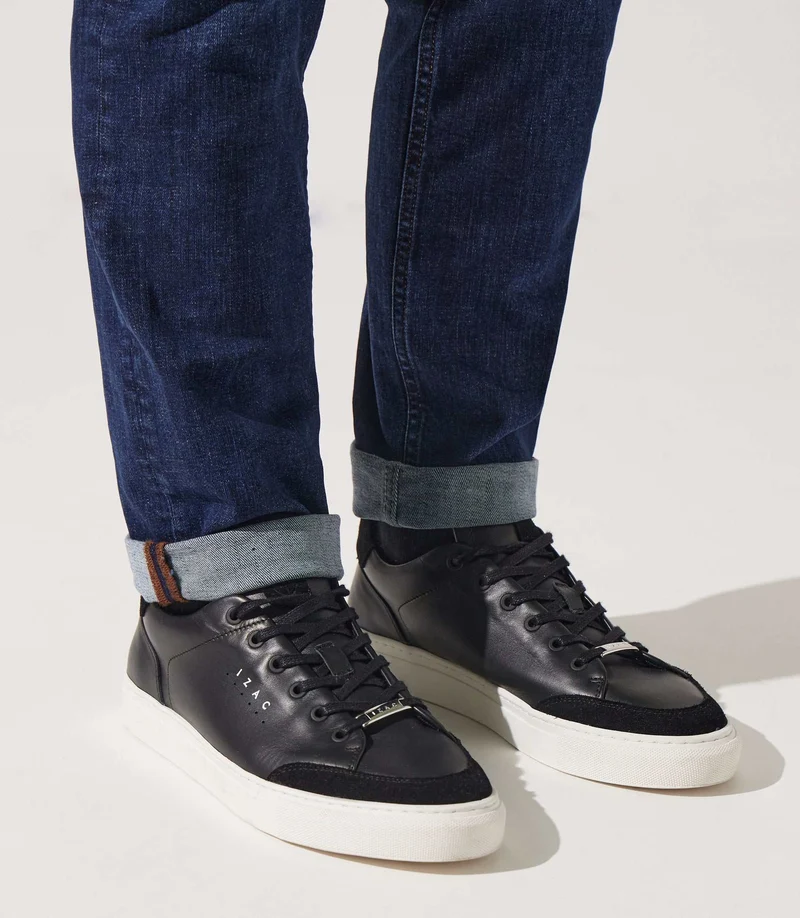 Sneakers cuir bi matière noir OSAKA