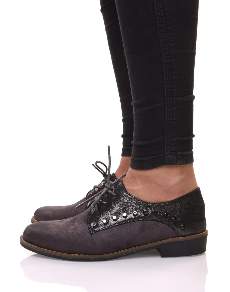 Derbies grises cloutées bi matières