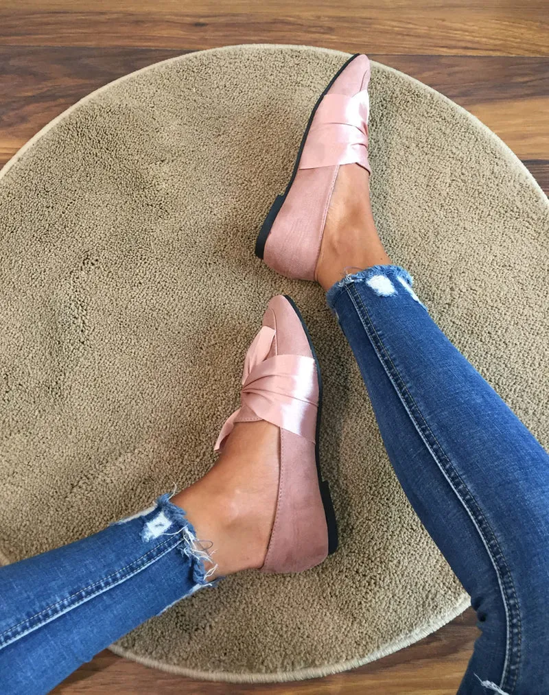 Slippers roses à noeud
