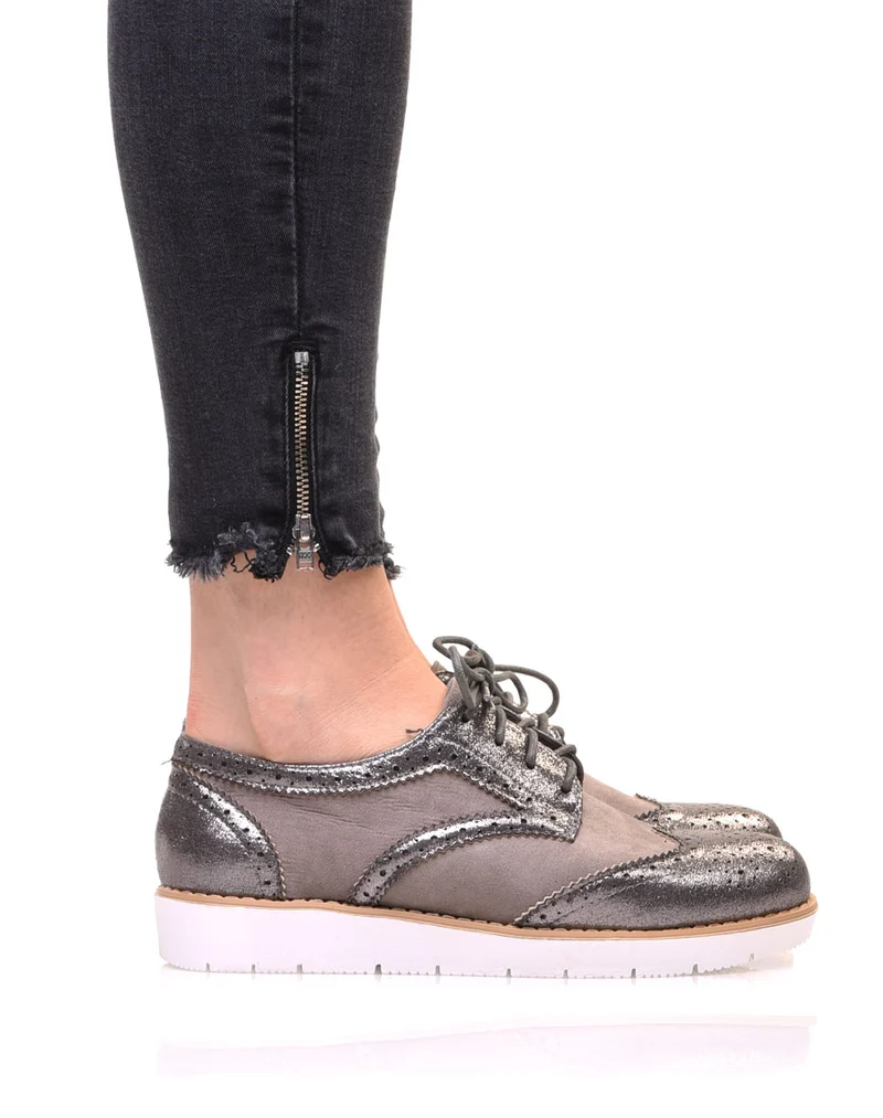 Derbies bi matières grises à semelles compensées