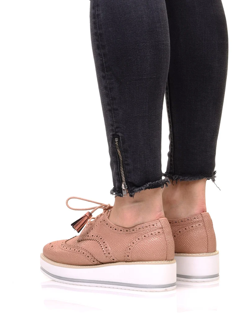 Derbies roses cuivré à semelle compensée