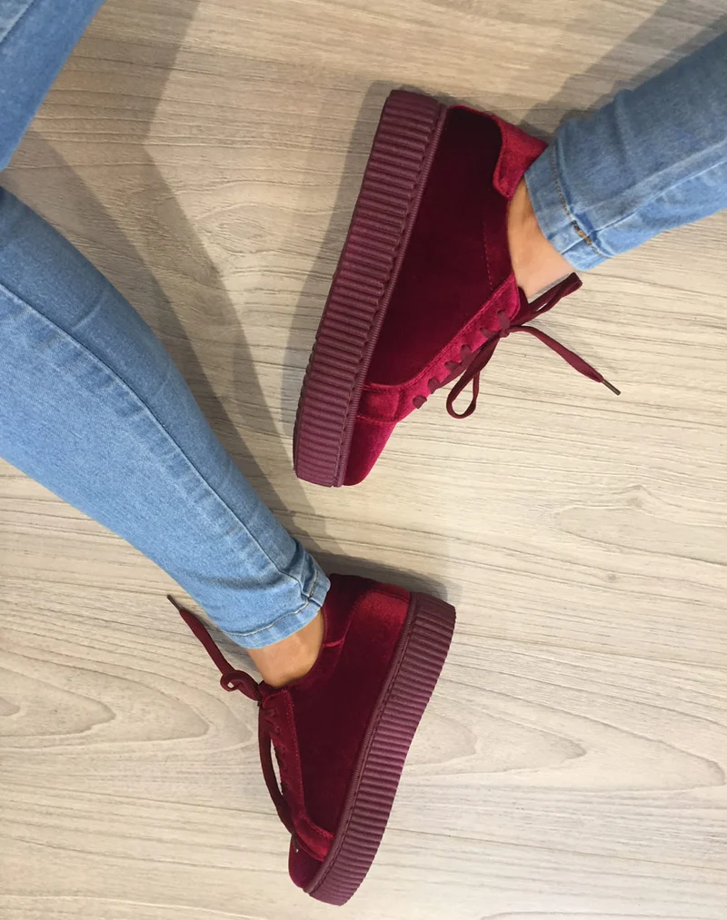 Baskets basses bordeaux en velours