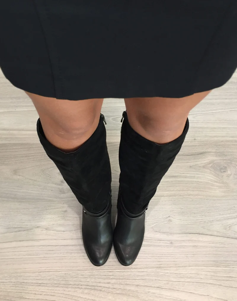 Bottes à talons bi matières noires