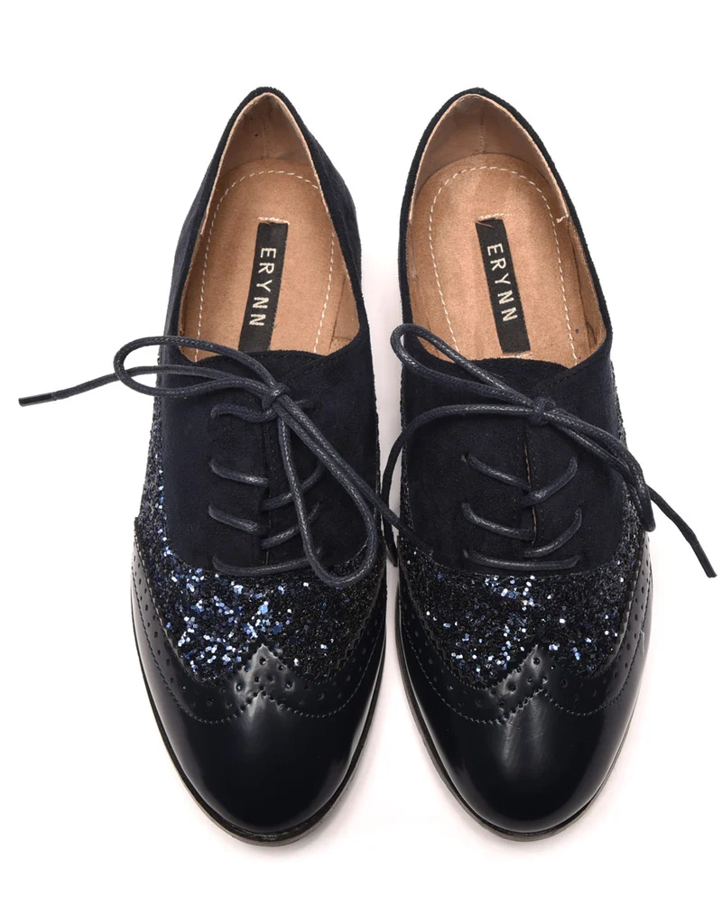 Derbies bleues marine tri matières à lacets