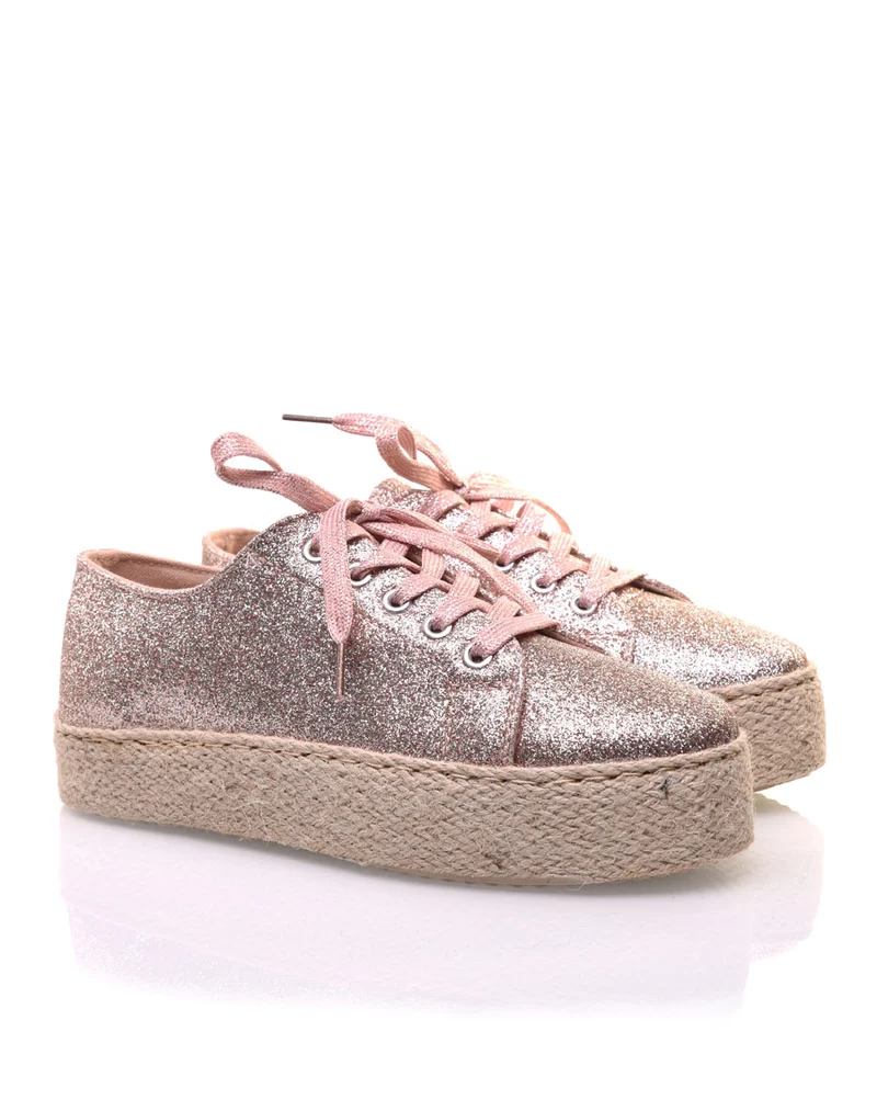 Espadrilles pailletées compensées roses