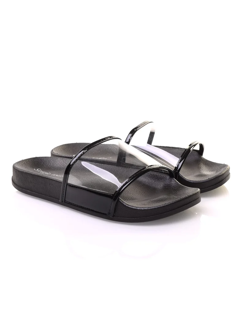 Mules noires à bandes transparentes