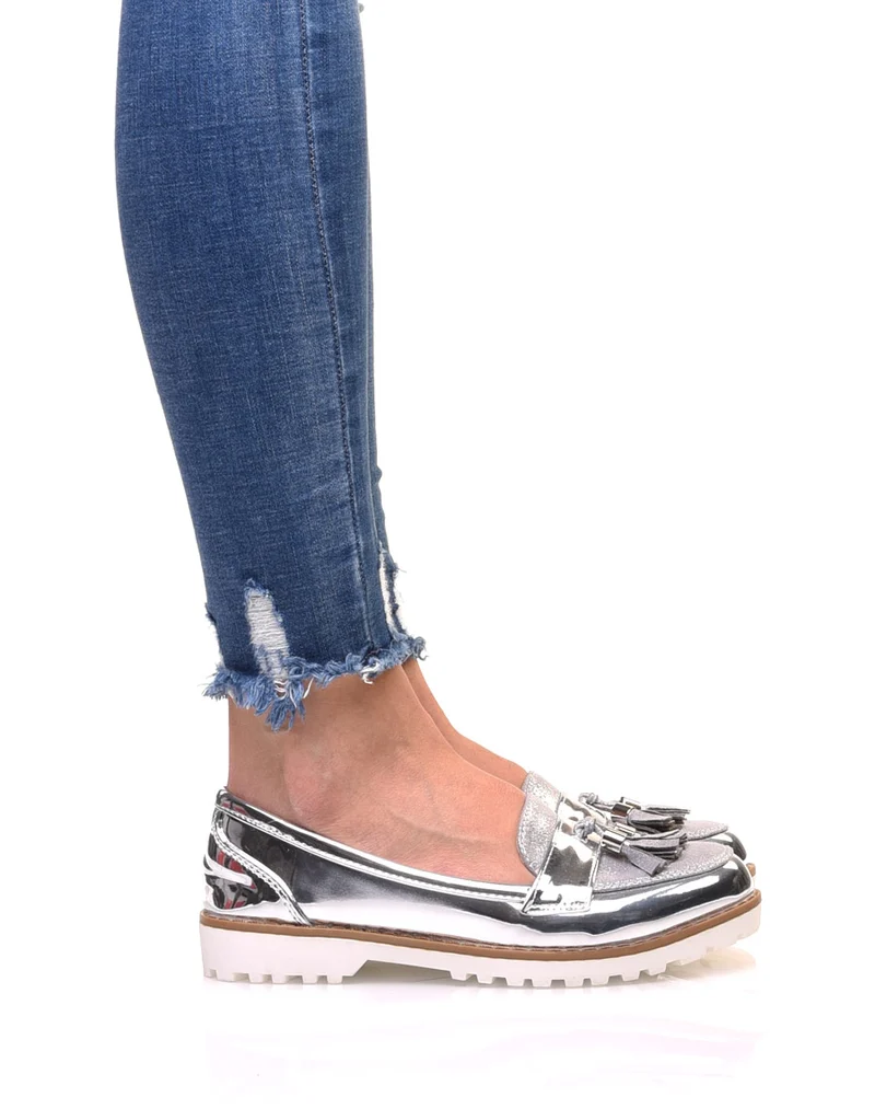 Mocassins argentés bi matières