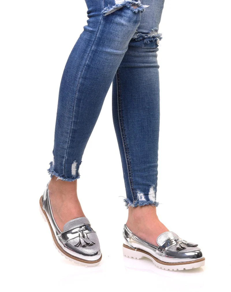 Mocassins argentés bi matières
