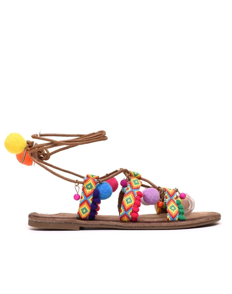 Sandales plates colorées à nouer à la cheville