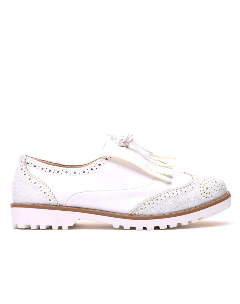 Derbies bi matières blanches à franges