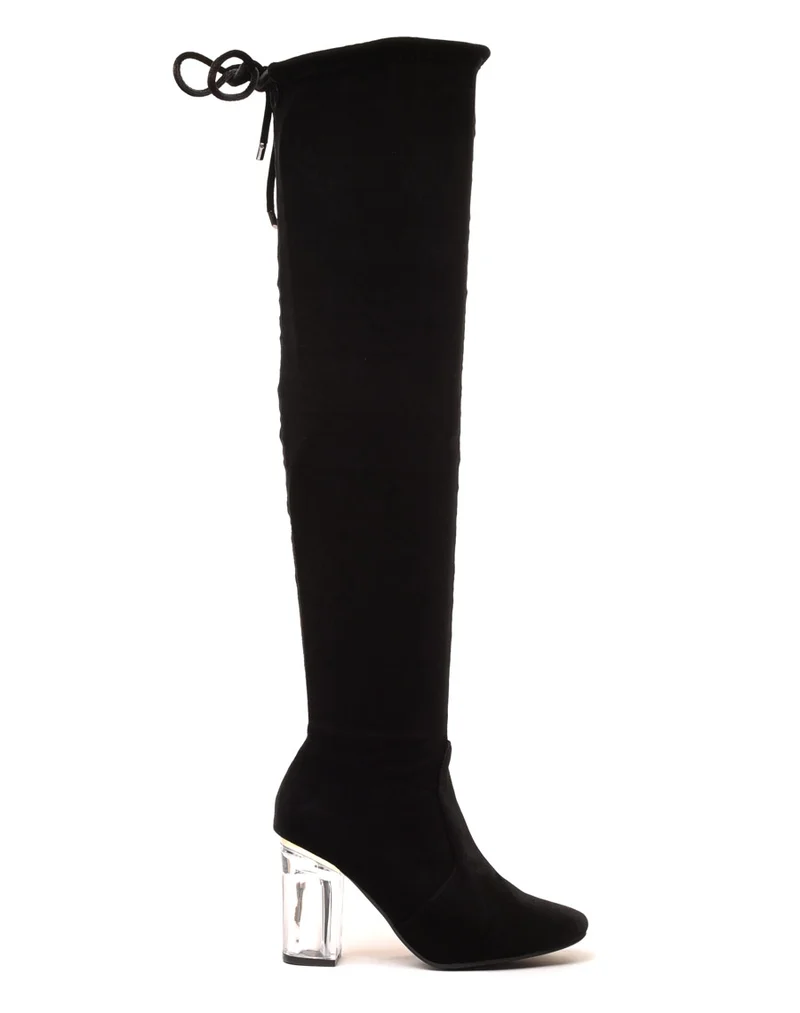 Cuissardes en velours noires à talon transparent