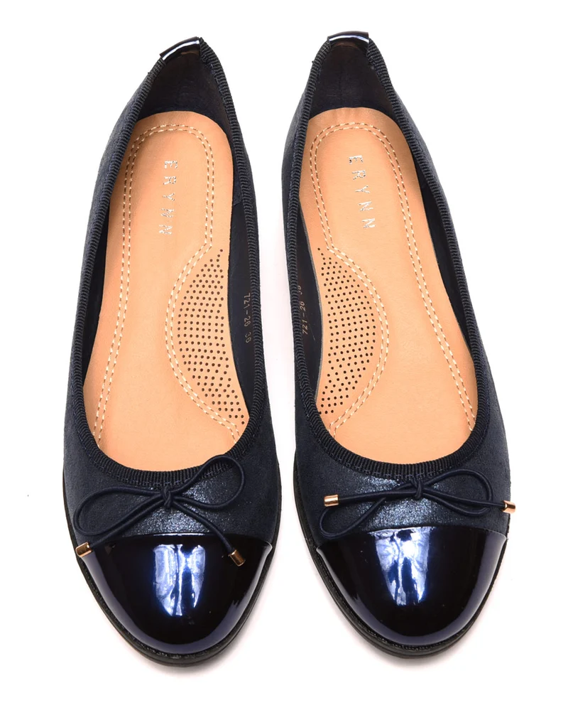 Ballerines bleues marine effet brillant et bout métallisé