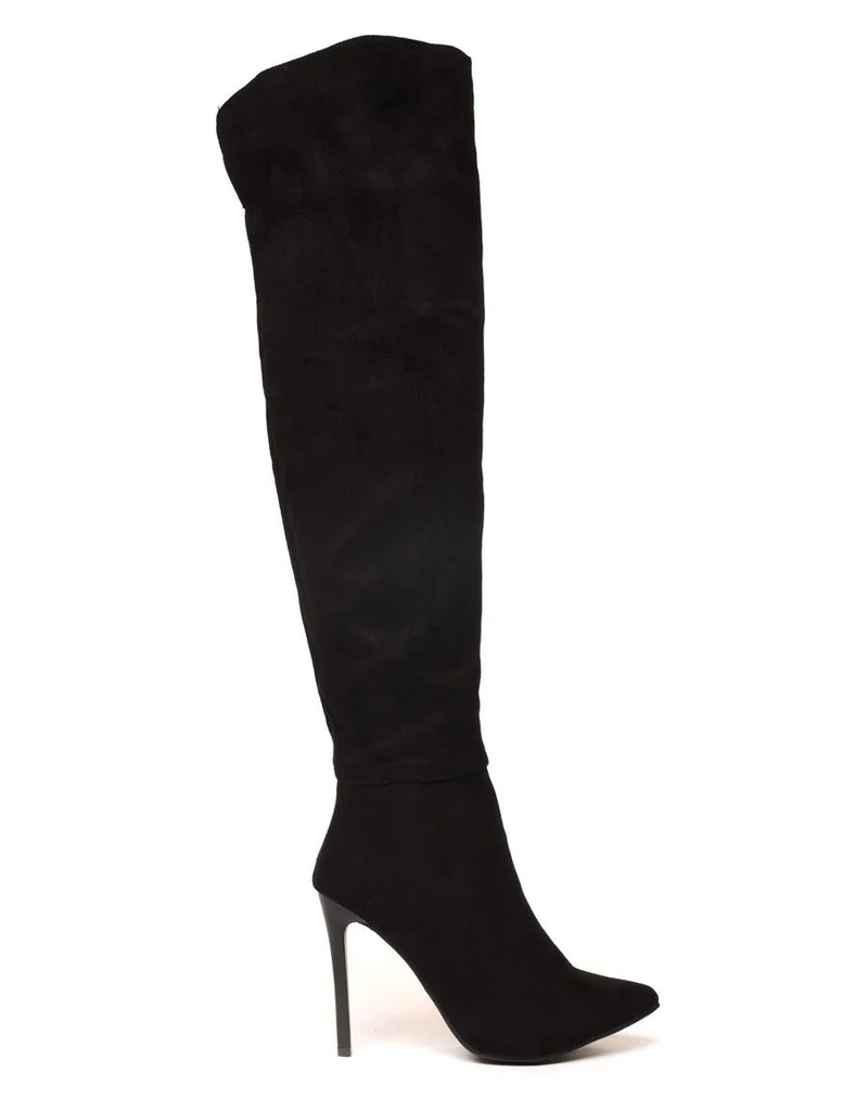 Cuissardes à talons aiguilles noires suédine
