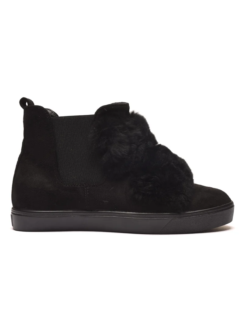 Baskets montantes noires avec moumoutes et élastiques
