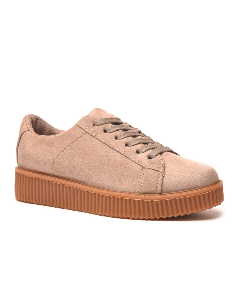 Baskets beiges effet daim avec grosse semelle