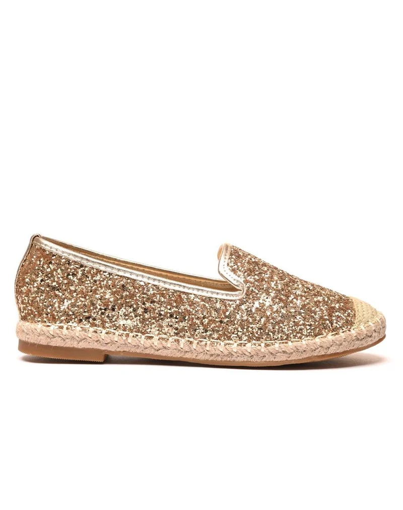Espadrilles paillettes doré bout tressé