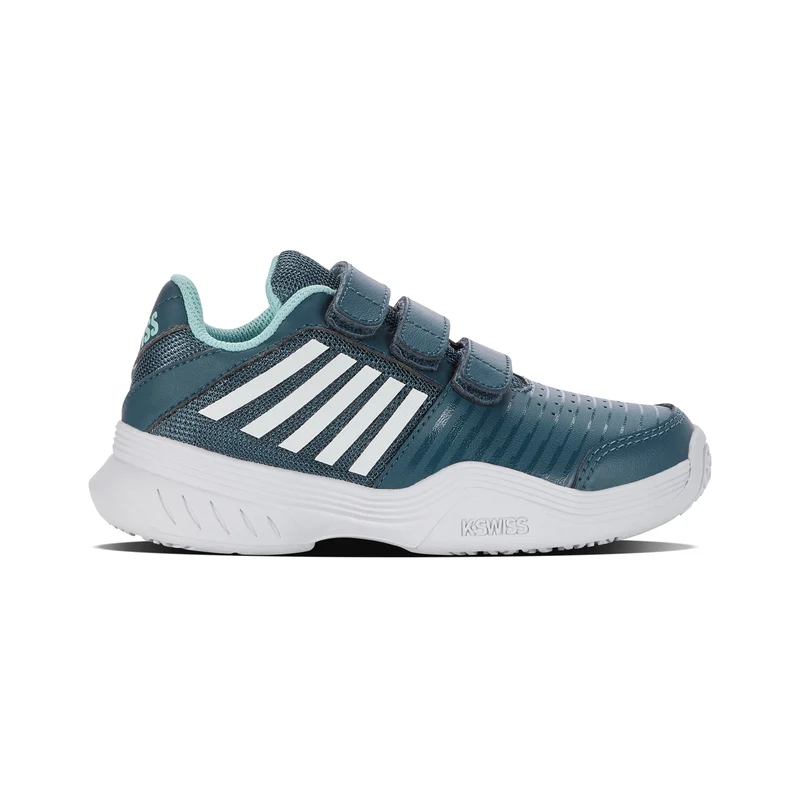 Court Express Strap Omni Chaussures Toutes Surfaces Enfants-Bleu Petrol, Blanc