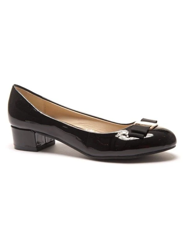 Escarpin noir vernis à petit talon avec n?ud