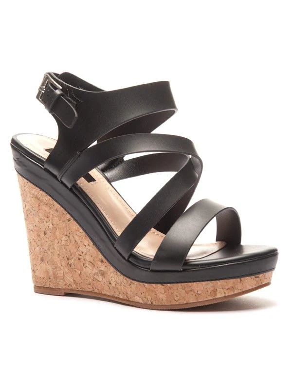Sandale compensée noir avec talon style liège