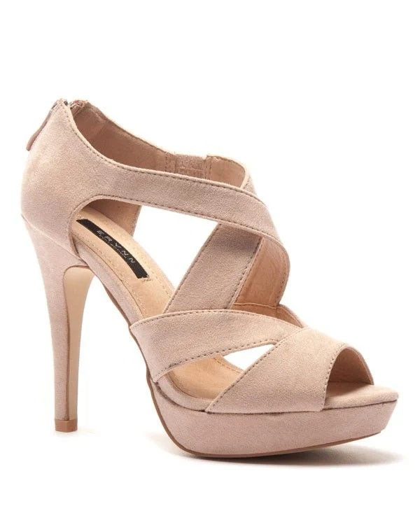Sandale beige avec brides entrecroisées effet suédine