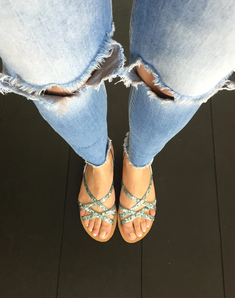 Nu-pied pailleté à bride bleu