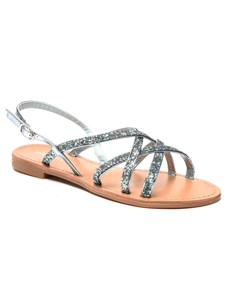 Nu-pied pailleté à bride bleu