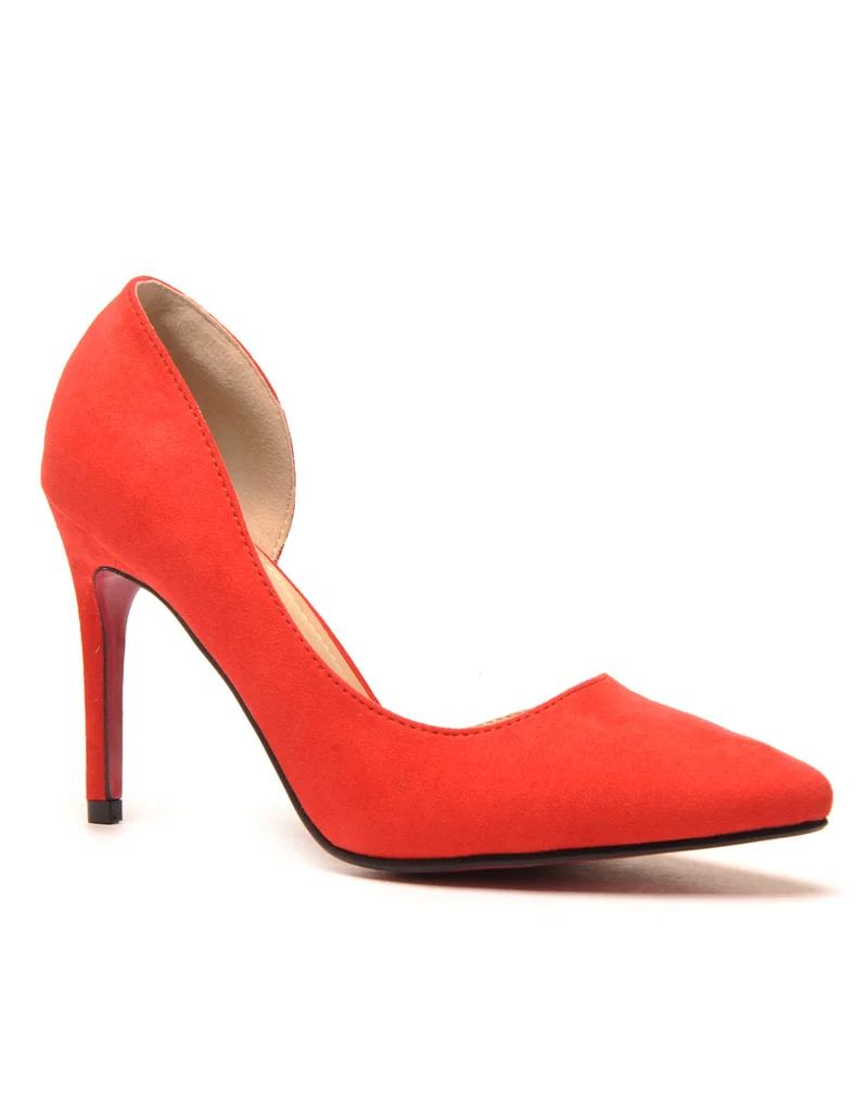 Escarpins rouge asymétrique avec semelles roses