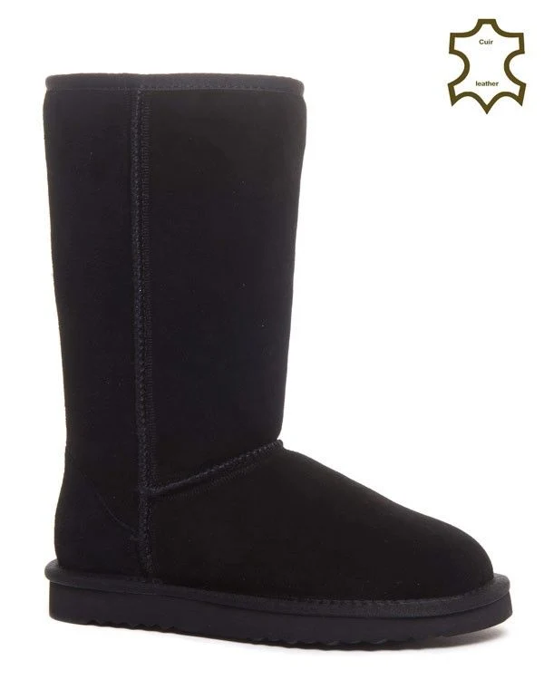 Bottes hautes noires fourrées en cuir